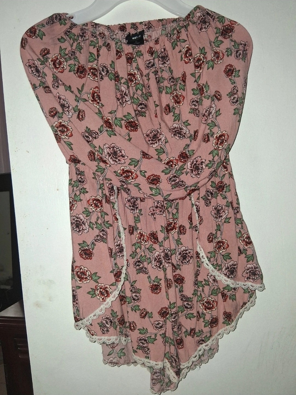 Wet Seal Pink Floral Lace-Trim Romper